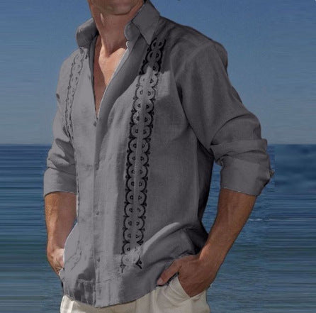 Men Casual Loose Button Lapel Shirt