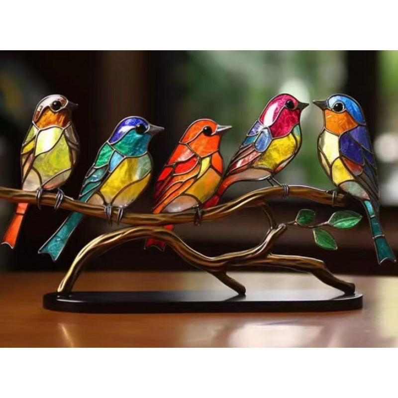 Stained Birds On Branch Decor