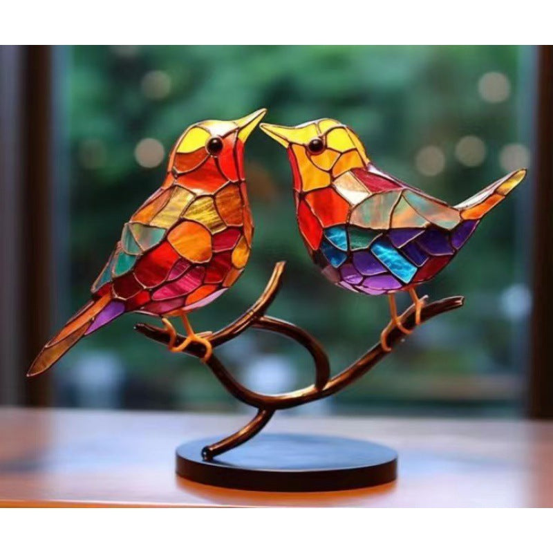 Stained Birds On Branch Decor