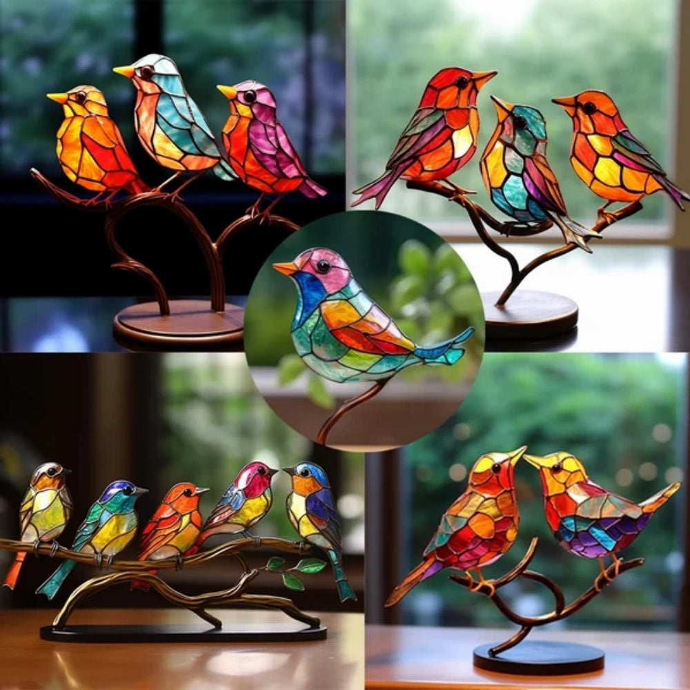 Stained Birds On Branch Decor