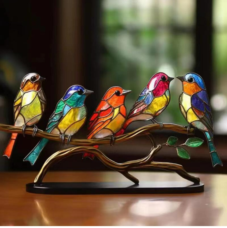 Stained Birds On Branch Decor