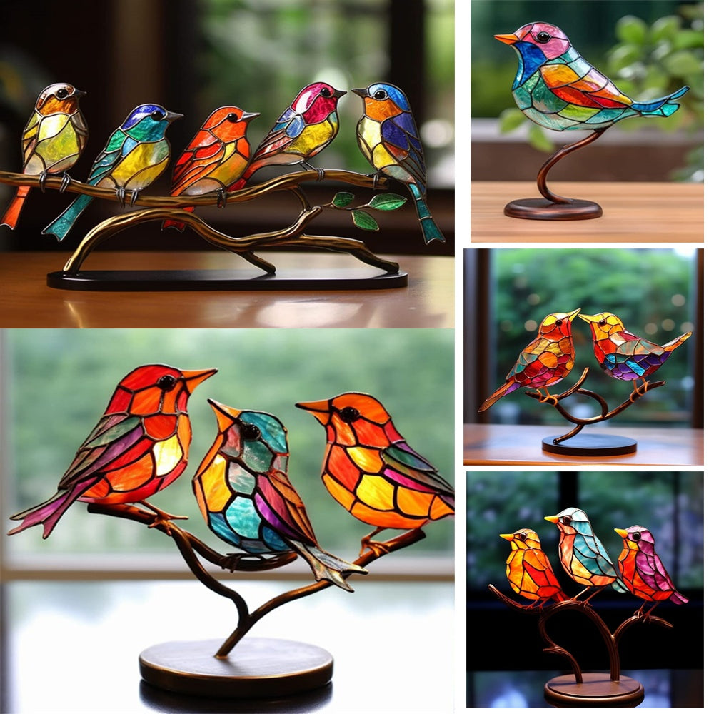 Stained Birds On Branch Decor