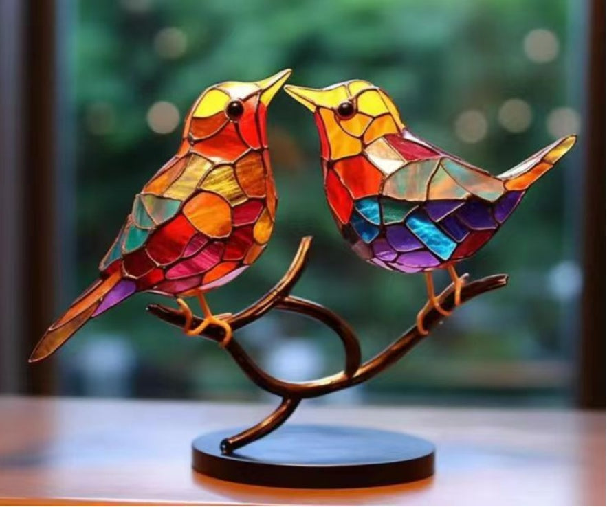 Stained Birds On Branch Decor