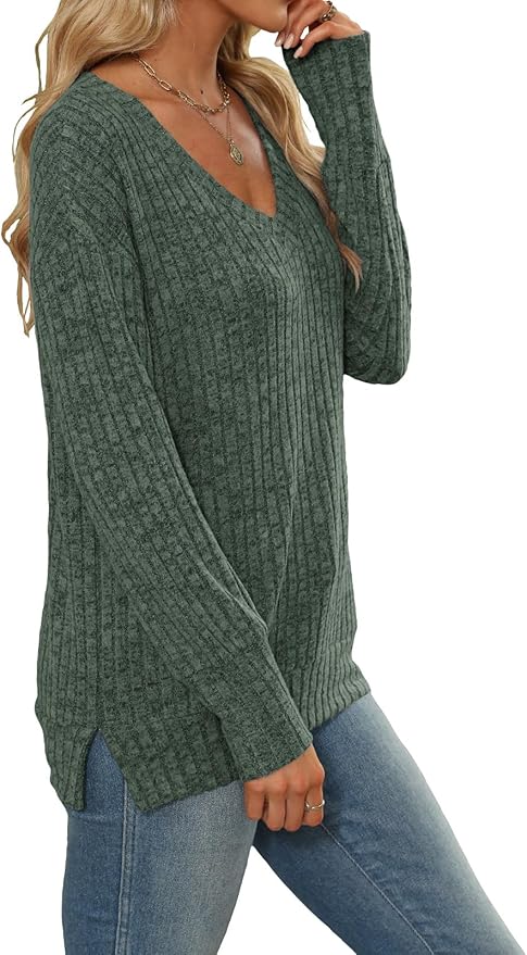 V Neck Casual Long Sleeve Shirts Loose