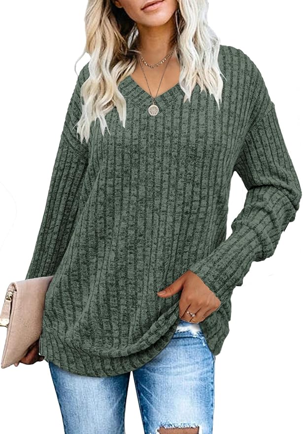 V Neck Casual Long Sleeve Shirts Loose