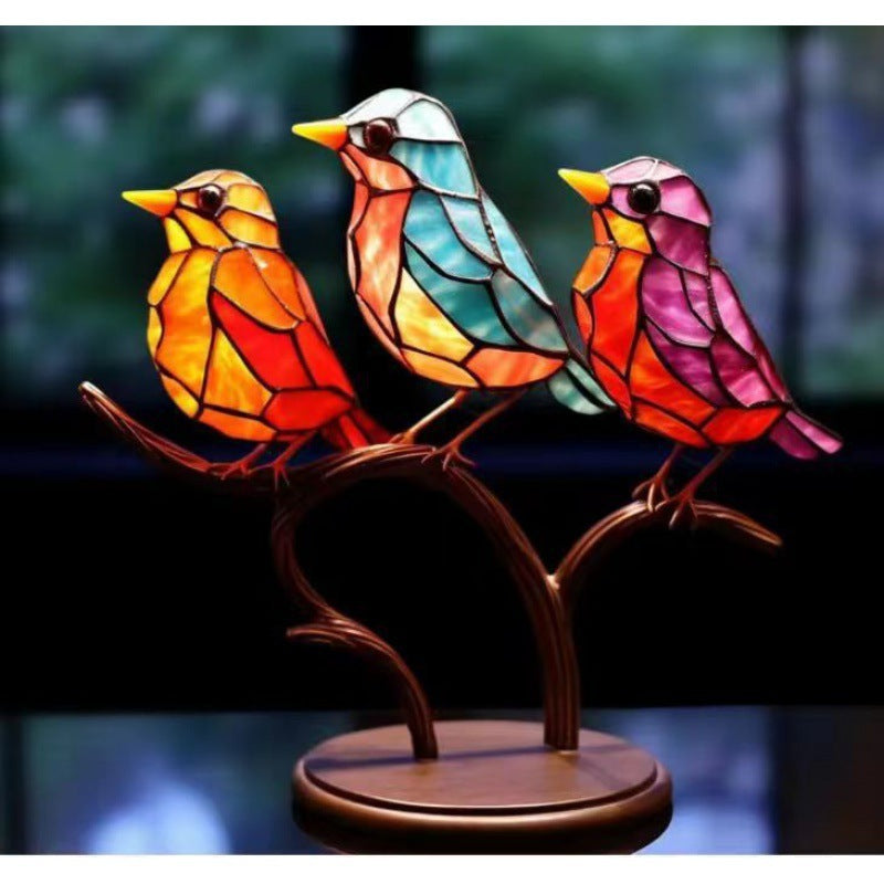 Stained Birds On Branch Decor