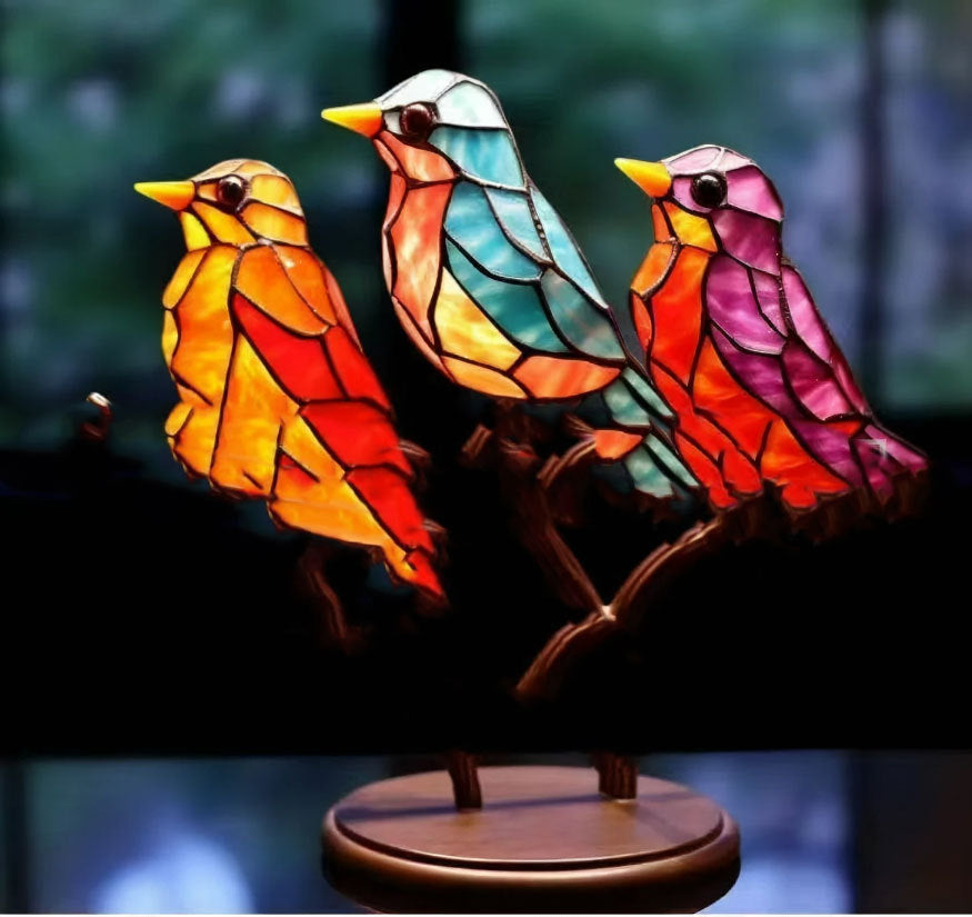 Stained Birds On Branch Decor