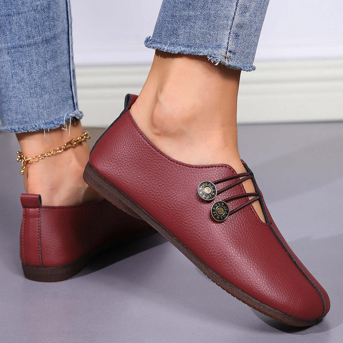 Women Slip-on Button Loafers